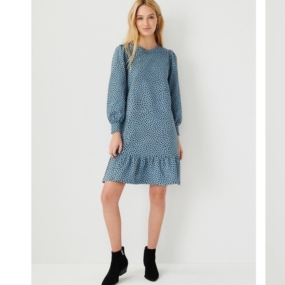 Ann Taylor Animal Print Peplum Sweatshirt Dress